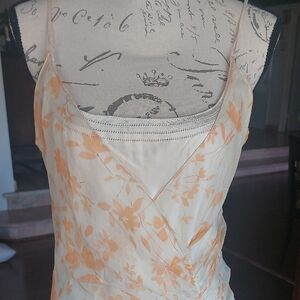 Max Studio Floral Camisole in Cream and Peach 100% Silk Sz 12
